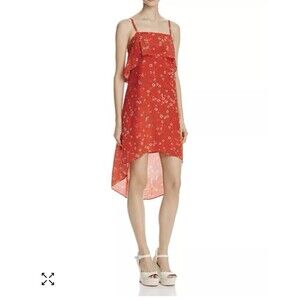 Alice + Olivia Reese Red Daisy Spaghetti Strap Hi-Lo Dress Size L $265